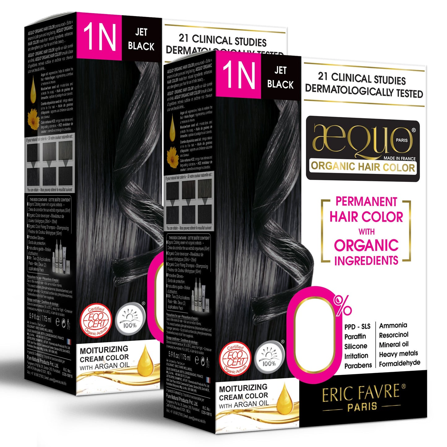 Aequo Organic 1N Jet Black Organic Hair Color 170ml for Women (Pack of 2)