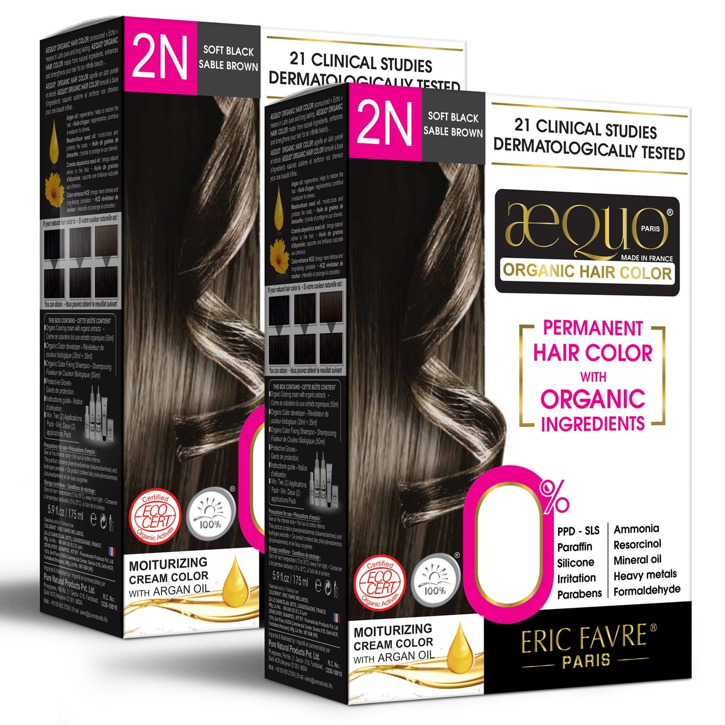 Aequo Organic 2N Soft Black Organic Hair Color 170ml for Women (Pack of 2)