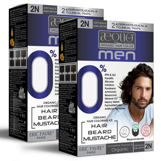 Aequo Organic 2N Soft Black Organic Hair Beard Mustache Color 170ml for Men (Pack of 2)