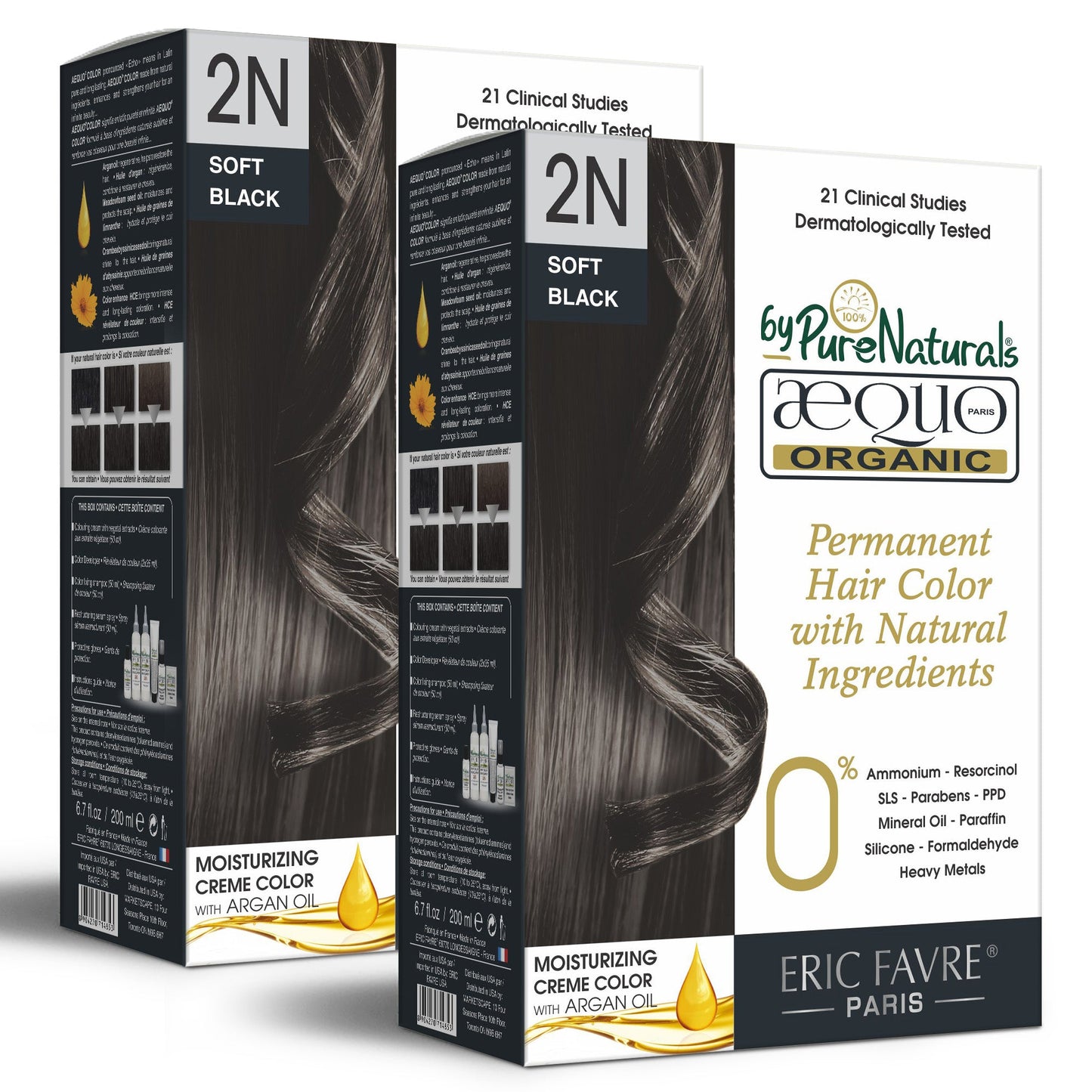 Aequo Organic 2N Soft Black Permanent Organic Unisex Hair Color 160ml (Pack of 2)
