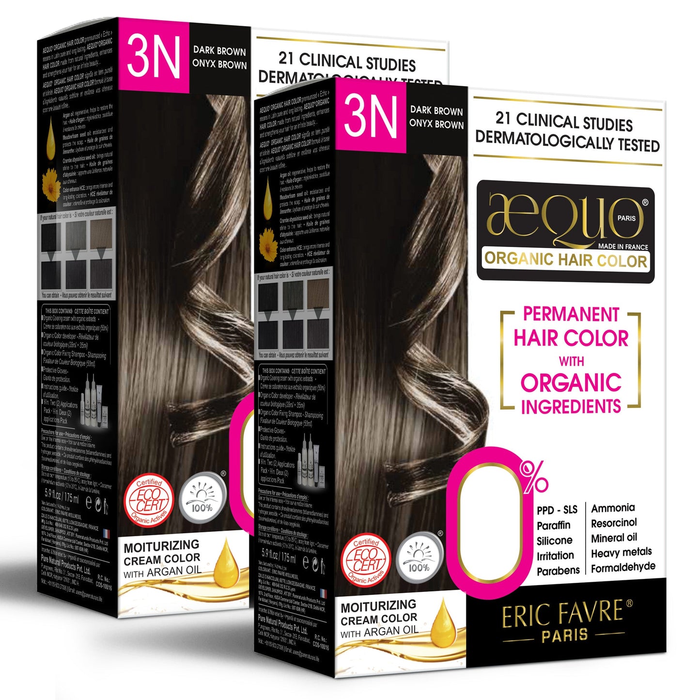 Aequo Organic 3N Dark Brown Organic Hair Color 170ml for Women (Pack of 2)