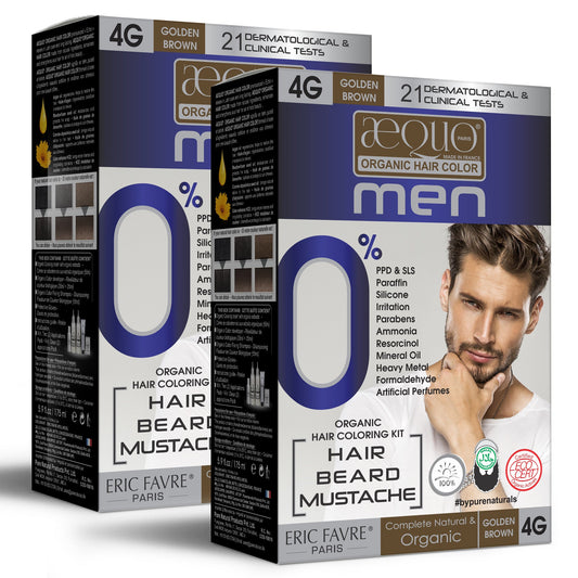 Aequo Organic 4G Golden Brown Free Organic Hair Beard Mustache Color 170ml for Men (Pack of 2)