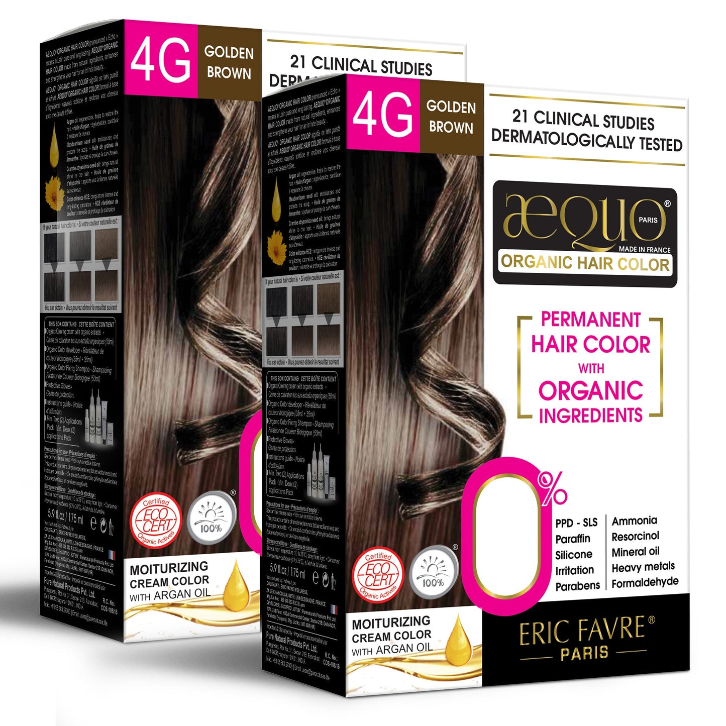 Aequo Organic 4G Golden Brown Organic Hair Color 170ml for Women (Pack of 2)