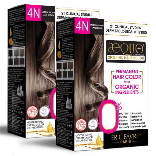 Aequo Organic 4N Medium Brown Organic Hair Color 170ml for Women (Pack of 2)