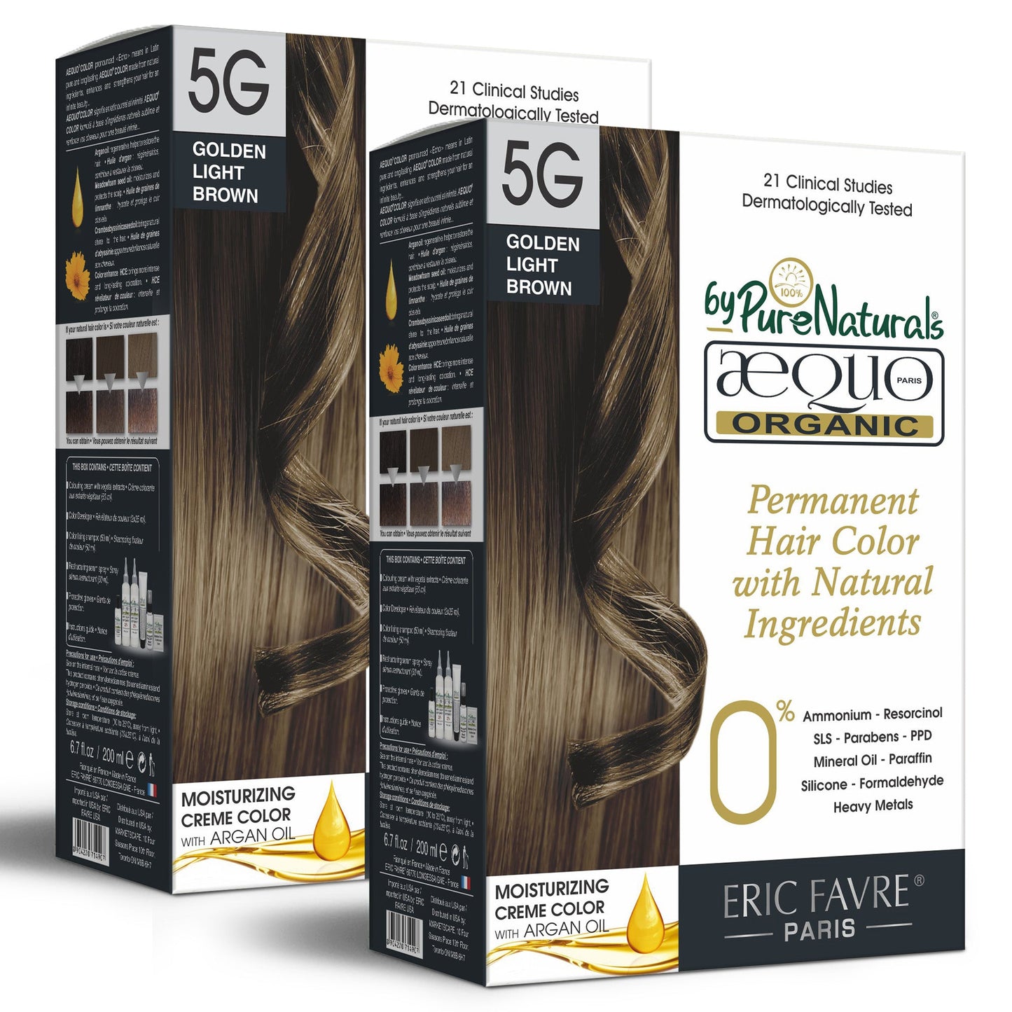 Aequo Organic 5G Golden Light Brown Permanent Organic Unisex Hair Color 160ml (Pack of 2)