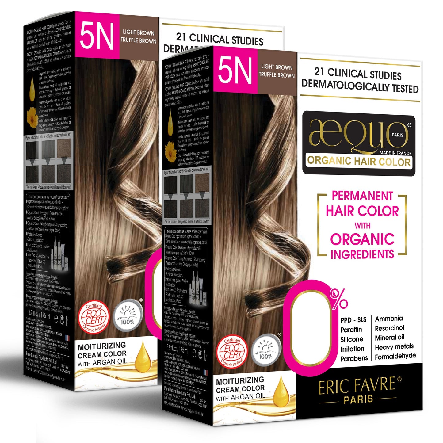 Aequo Organic 5N Brown Organic Hair Color 170ml for Women (Pack of 2)