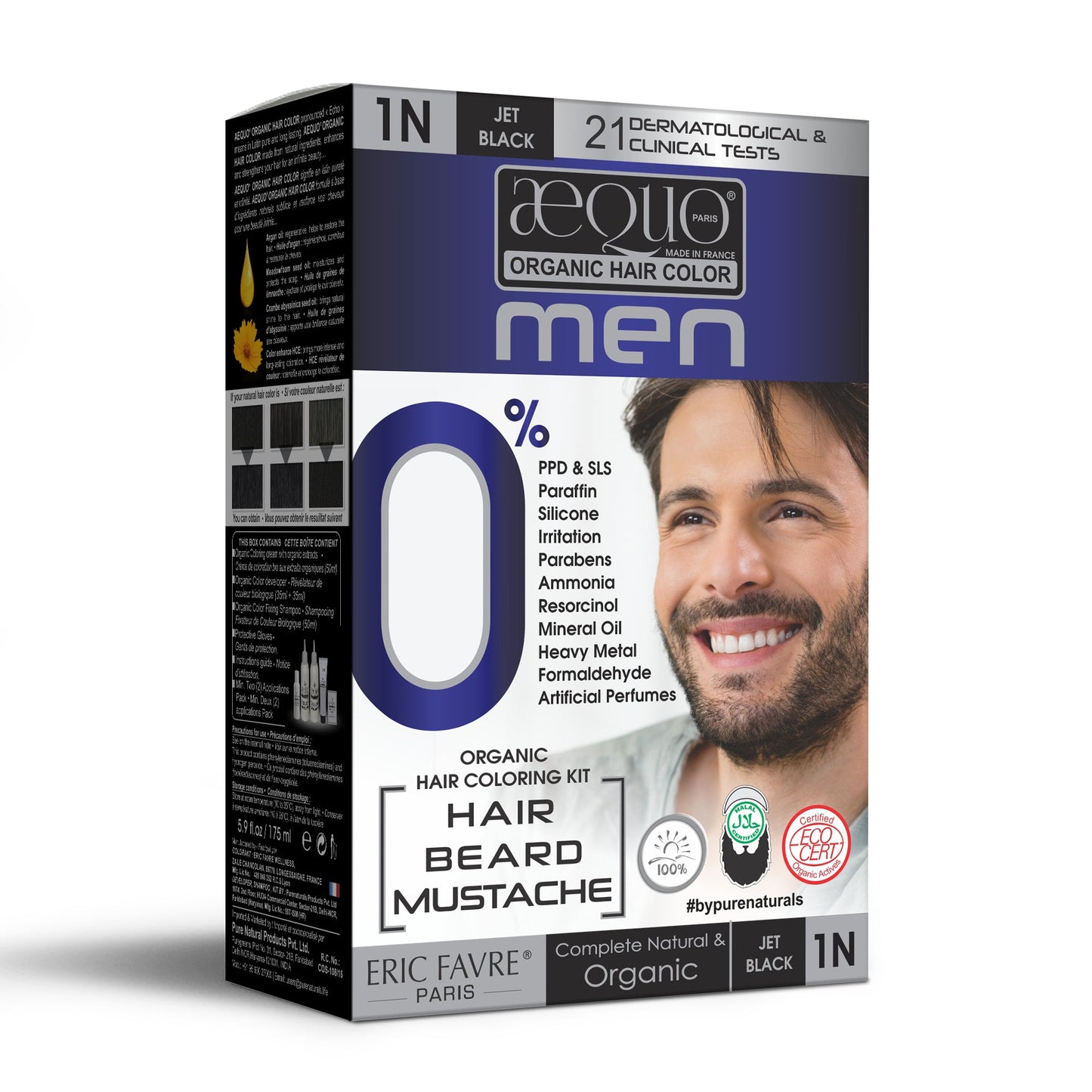 Aequo Organic 1N Jet Black Free Organic Hair Beard Mustache Color 170ml for Men