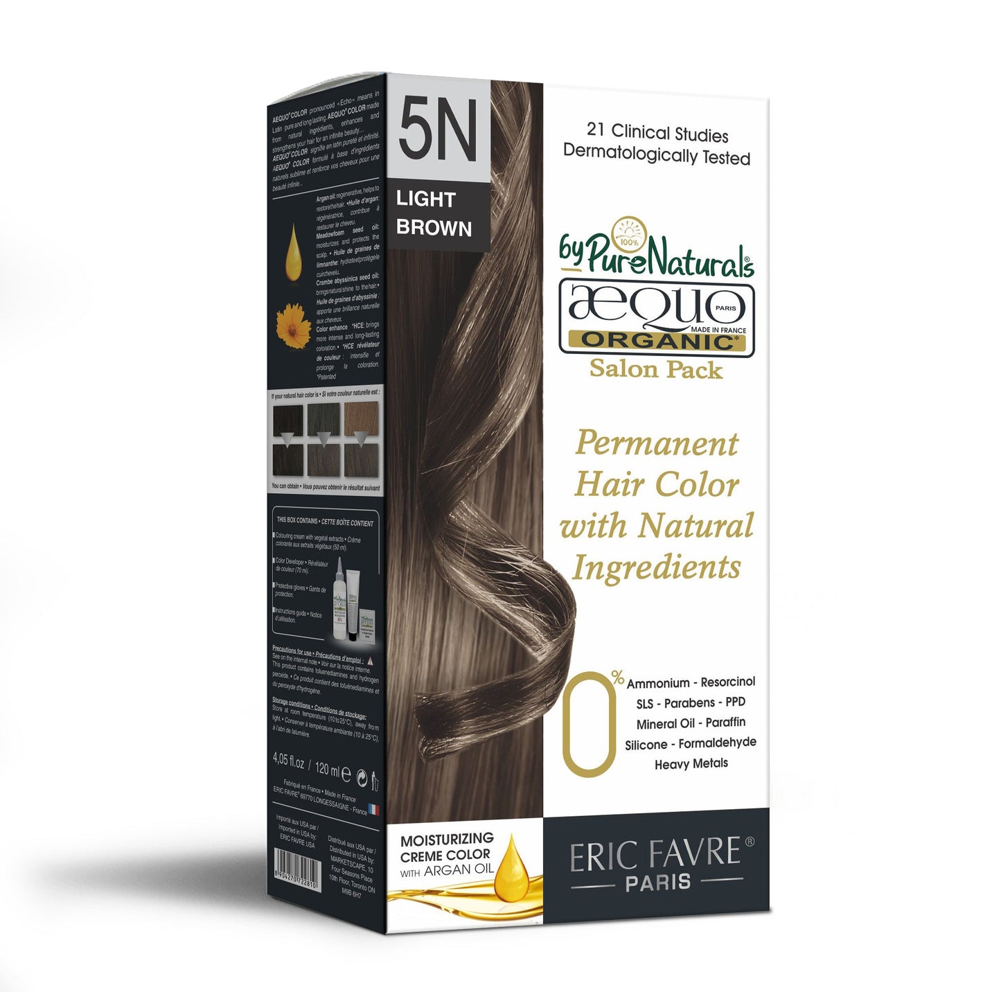 Aequo Organic Salon Pack 5N Brown Permanent Organic Hair Color 120ml Unisex